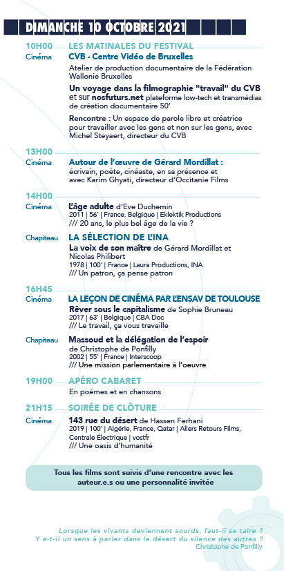 Programme du 14e Festival Échos d'ici, Échos d'ailleurs, sur les pas de Christophe de Ponfilly Dimanche 10 Octobre 2021